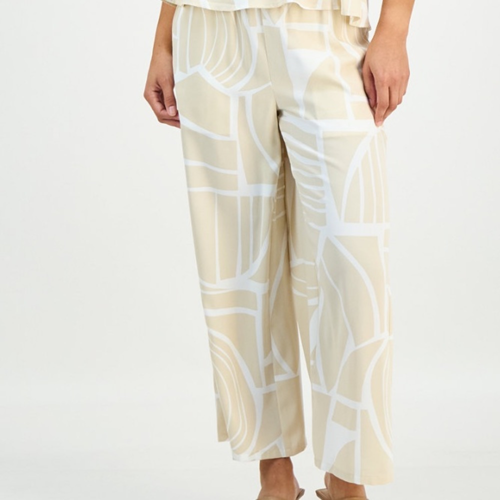 INC International Concepts Cream & White Wide-Leg Cropped Geometric Culottes